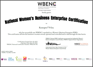 RestoPro770 WBENC certification